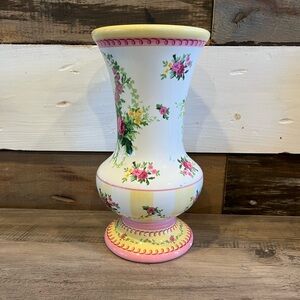 Floral Ceramic Laura Ashley FTD Vase with Yellow and Pink Accents